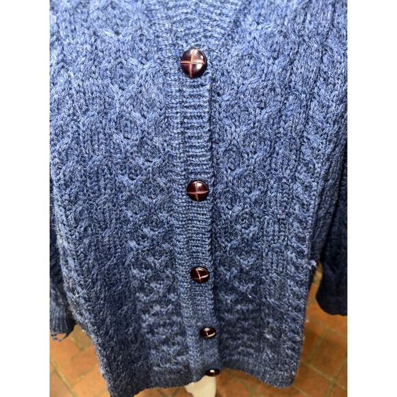 Vintage LL Bean Women’s Wool Cardigan Button Front Cable Knit Blue M Ireland - Picture 3 of 9